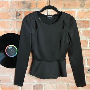 Bebe Black long-Sleeve Peplum Top